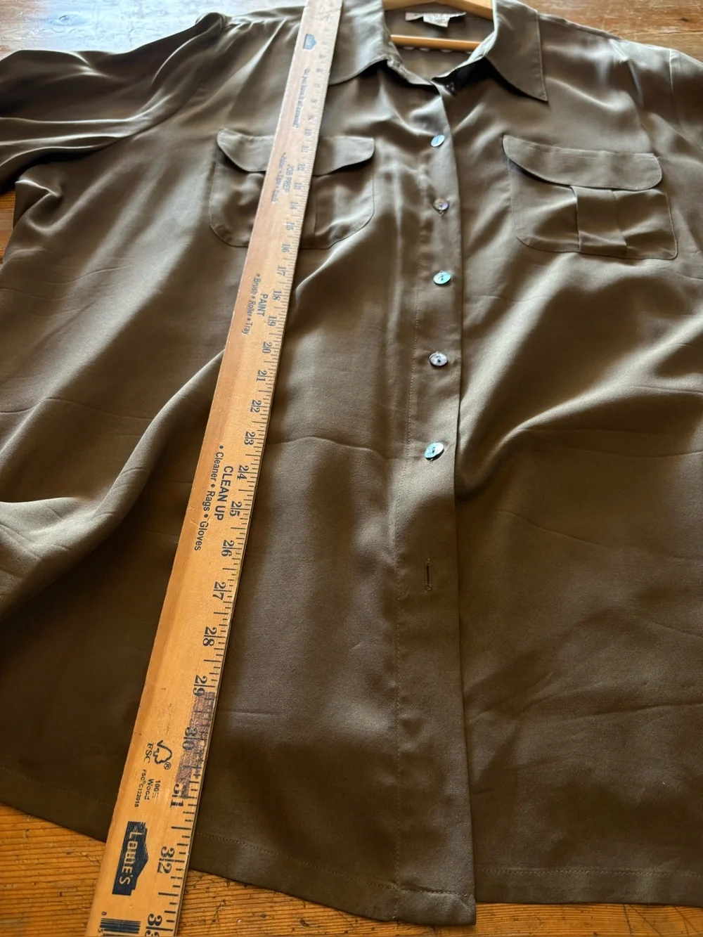 100% Silk Olive Button Up Blouse Plus Size 24W Innovations Sport II - Picture 5 of 9